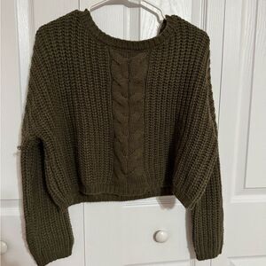 Rue21 Olive Green Cropped Cable Knit Sweater – XS/Small